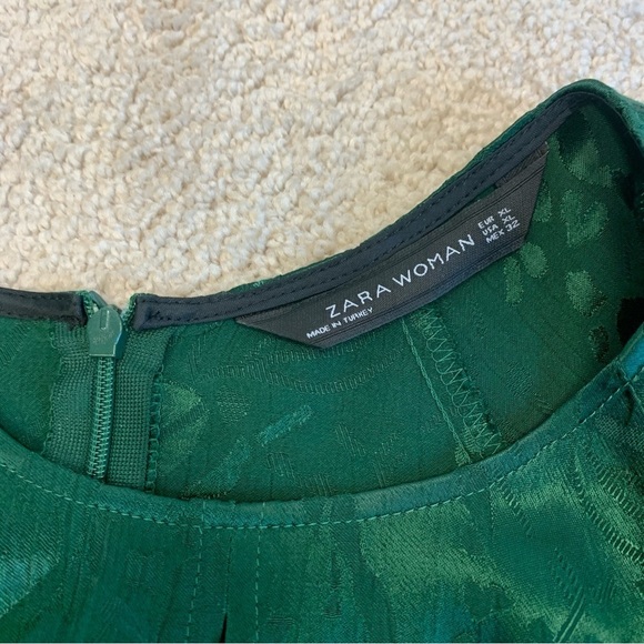 Zara Green Jacquard Front Knot Blouse XL NWOT - Picture 8 of 12